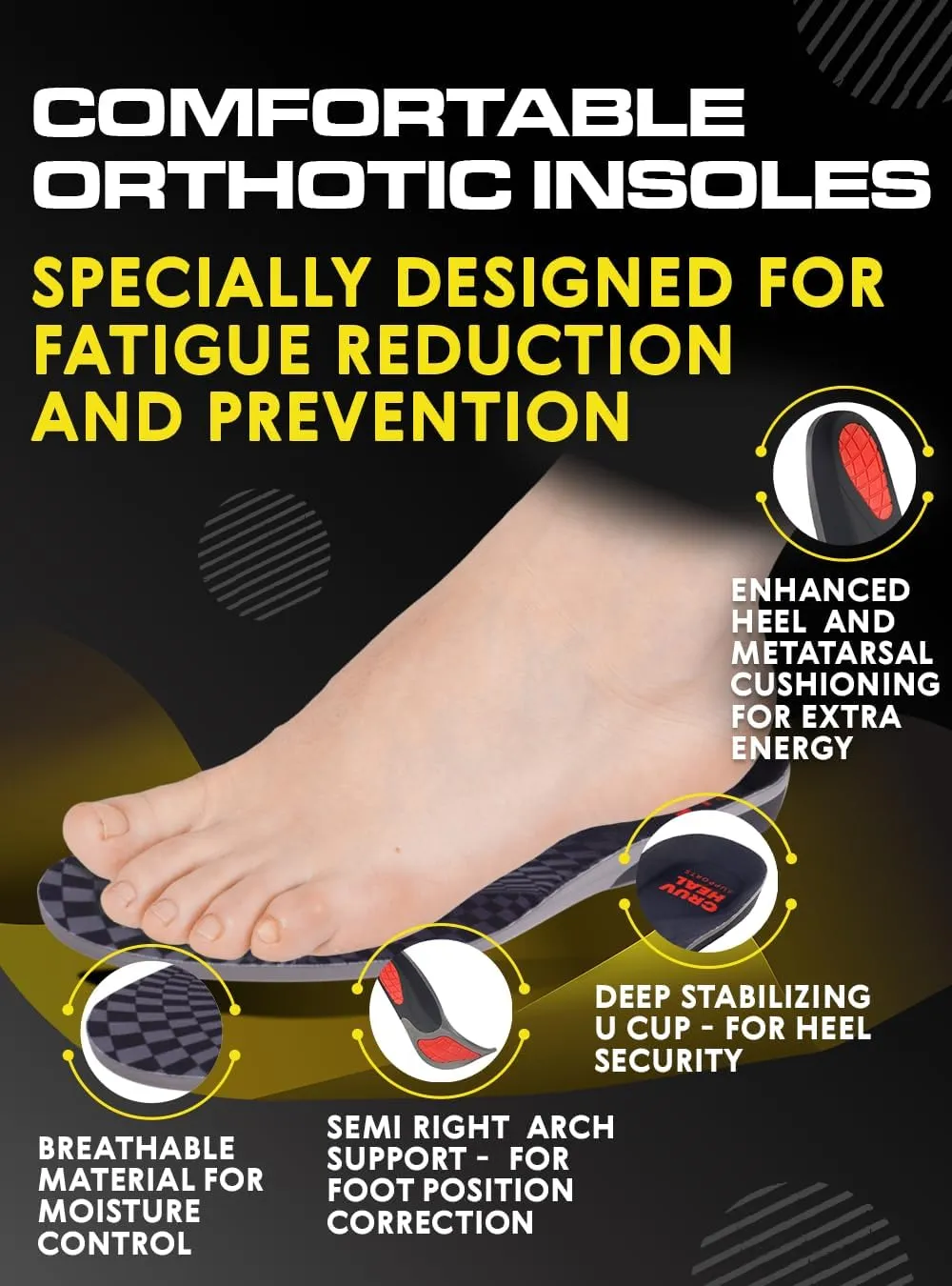 2 Packs of Work Orthotic Insoles - Anti Fatigue Medium Arch Support Shoe Insert Men Women - for Plantar Fasciitis Flat Feet Leg - Relieve Foot Pain - Work Boot Insoles for Standing All Day (Gray, M)