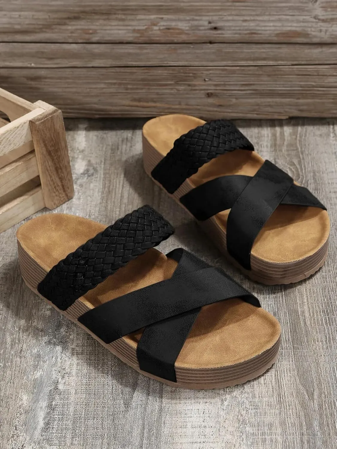 2025 Women'S Platform Sandals Flat Shoes Fashion Casual Hollow Open Toe Comfortable and Lightweight Outdoor Slippers