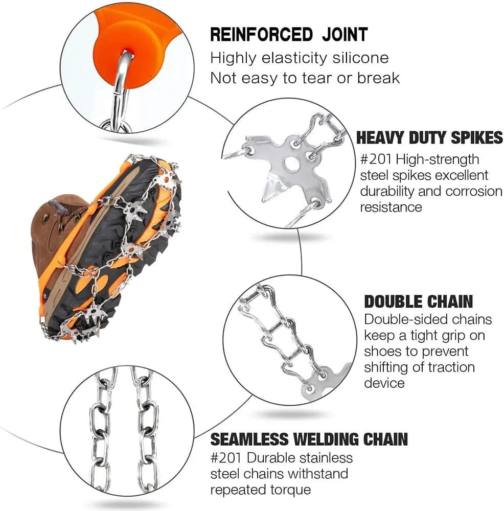 24 Spikes Crampons Ice Cleats Traction Snow Grips for Boots Stainless Steel Spikes Shoes Safe Protect for Fishing, Walking, Climbing or Hiking on Snow and Ice