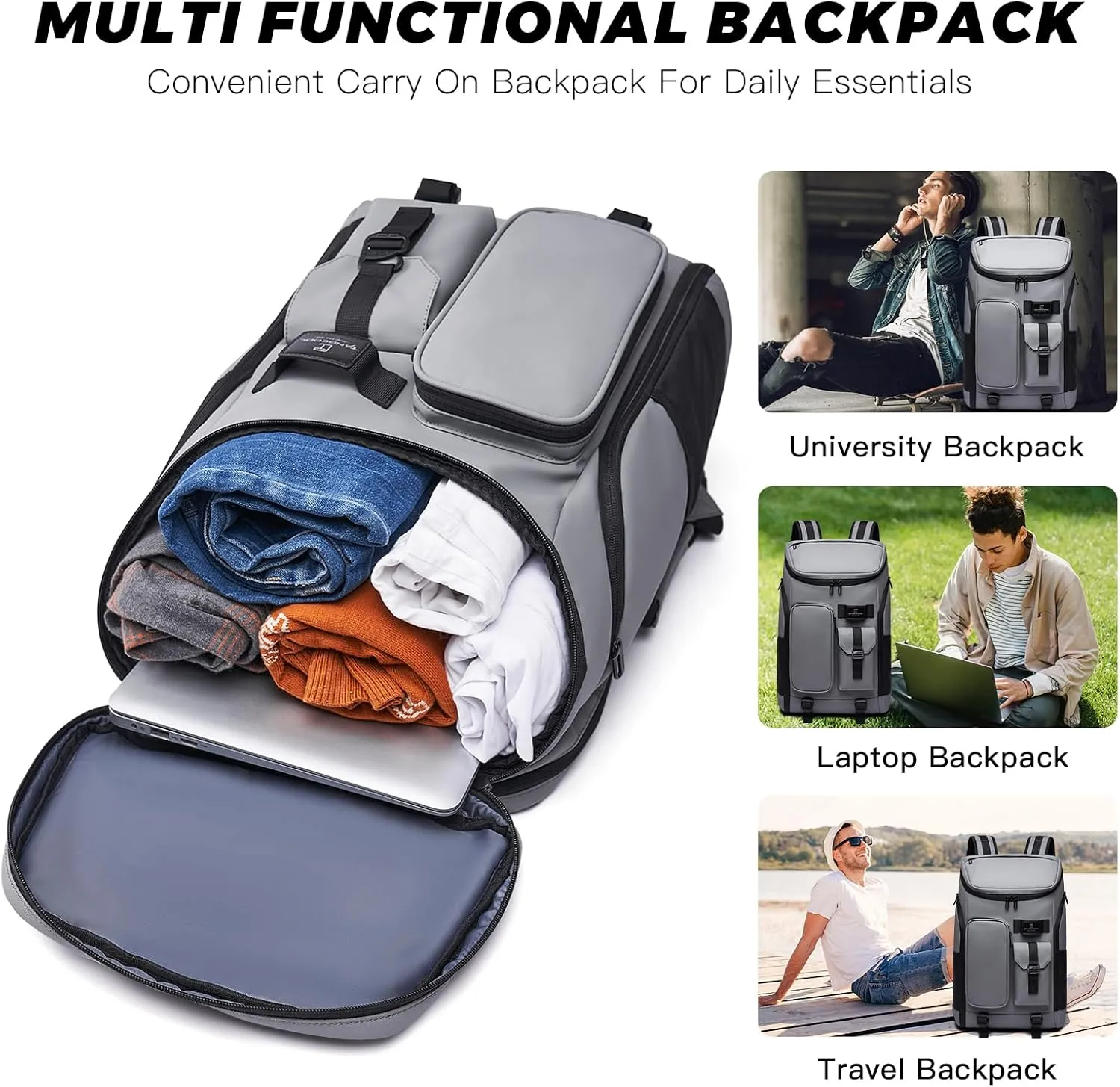 30L Carry on Travel Backpack for Men Women, Multi-Pocket Business Work Backpack Fit 17.3inch Laptop,Daily Sport Gym Tennis Badminton Backpack with Shoe Compartment