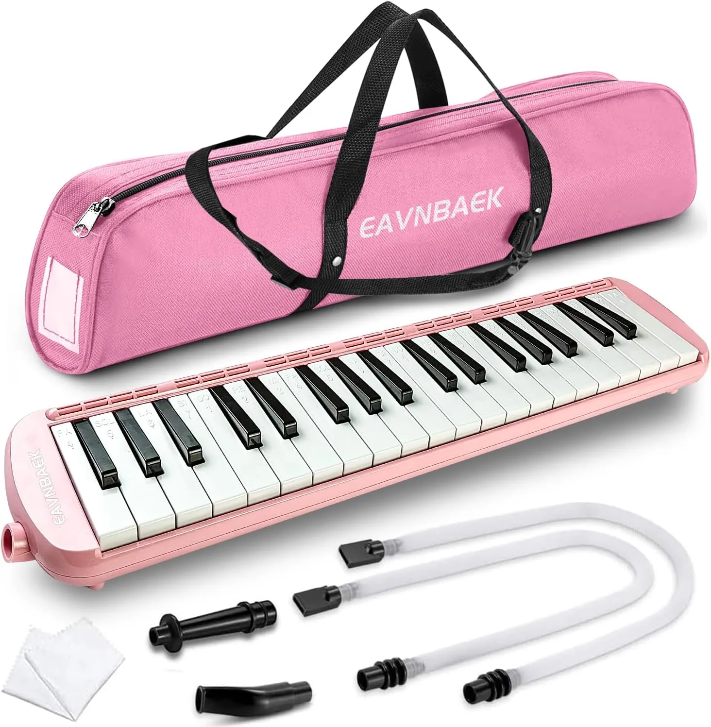 37 Keys Melodica Instrument, Soprano Melodica Air Piano Keyboard Pianica with 2 Soft Long Tubes, 2 Short Mouthpieces and Carrying Bag (Pink)