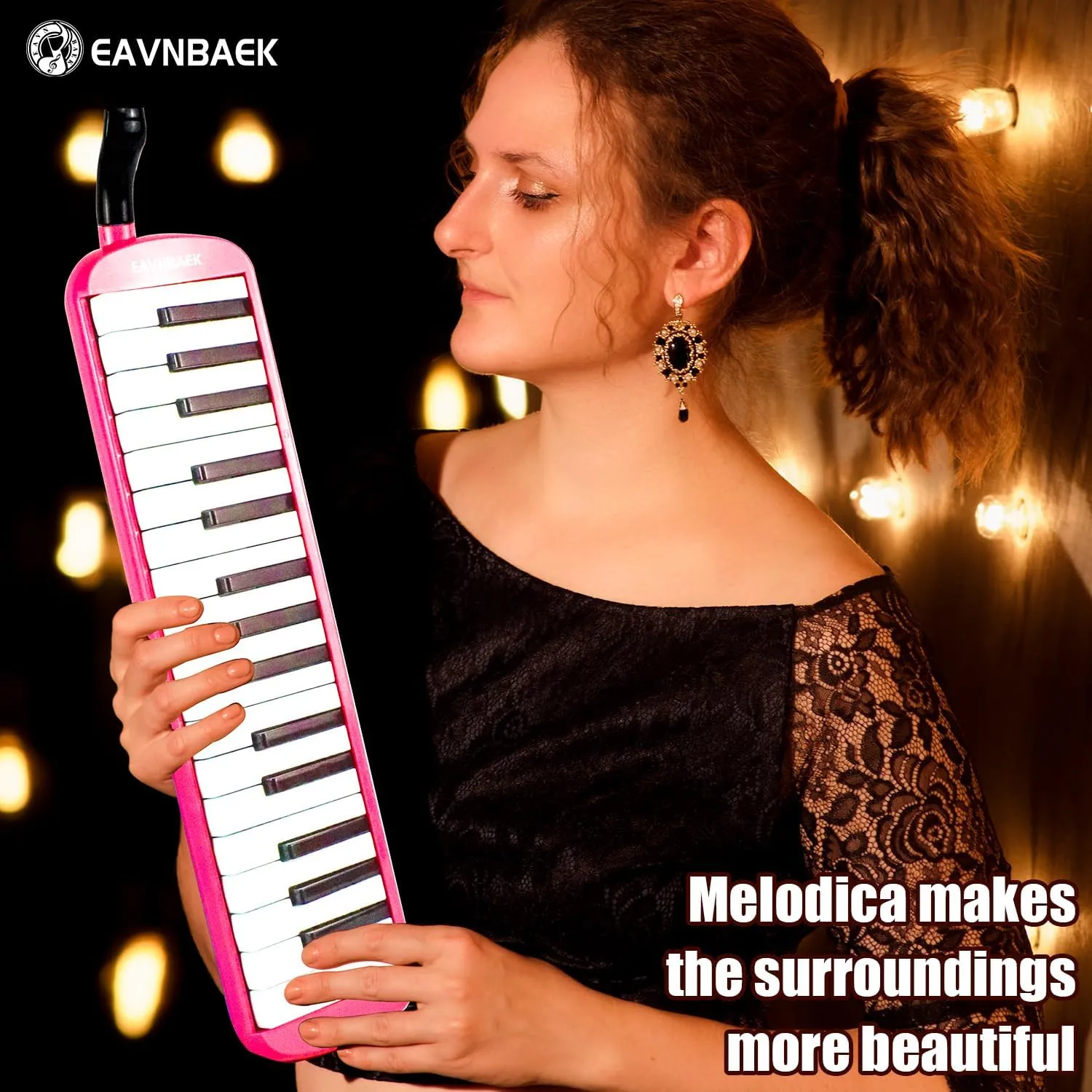 37 Keys Melodica Instrument, Soprano Melodica Air Piano Keyboard Pianica with 2 Soft Long Tubes, 2 Short Mouthpieces and Carrying Bag (Pink)