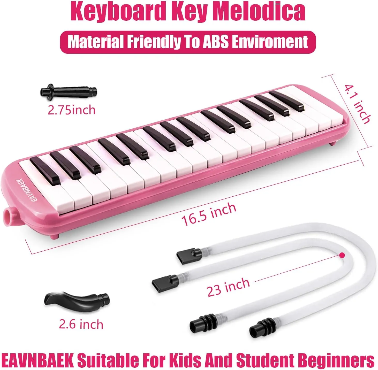 37 Keys Melodica Instrument, Soprano Melodica Air Piano Keyboard Pianica with 2 Soft Long Tubes, 2 Short Mouthpieces and Carrying Bag (Pink)