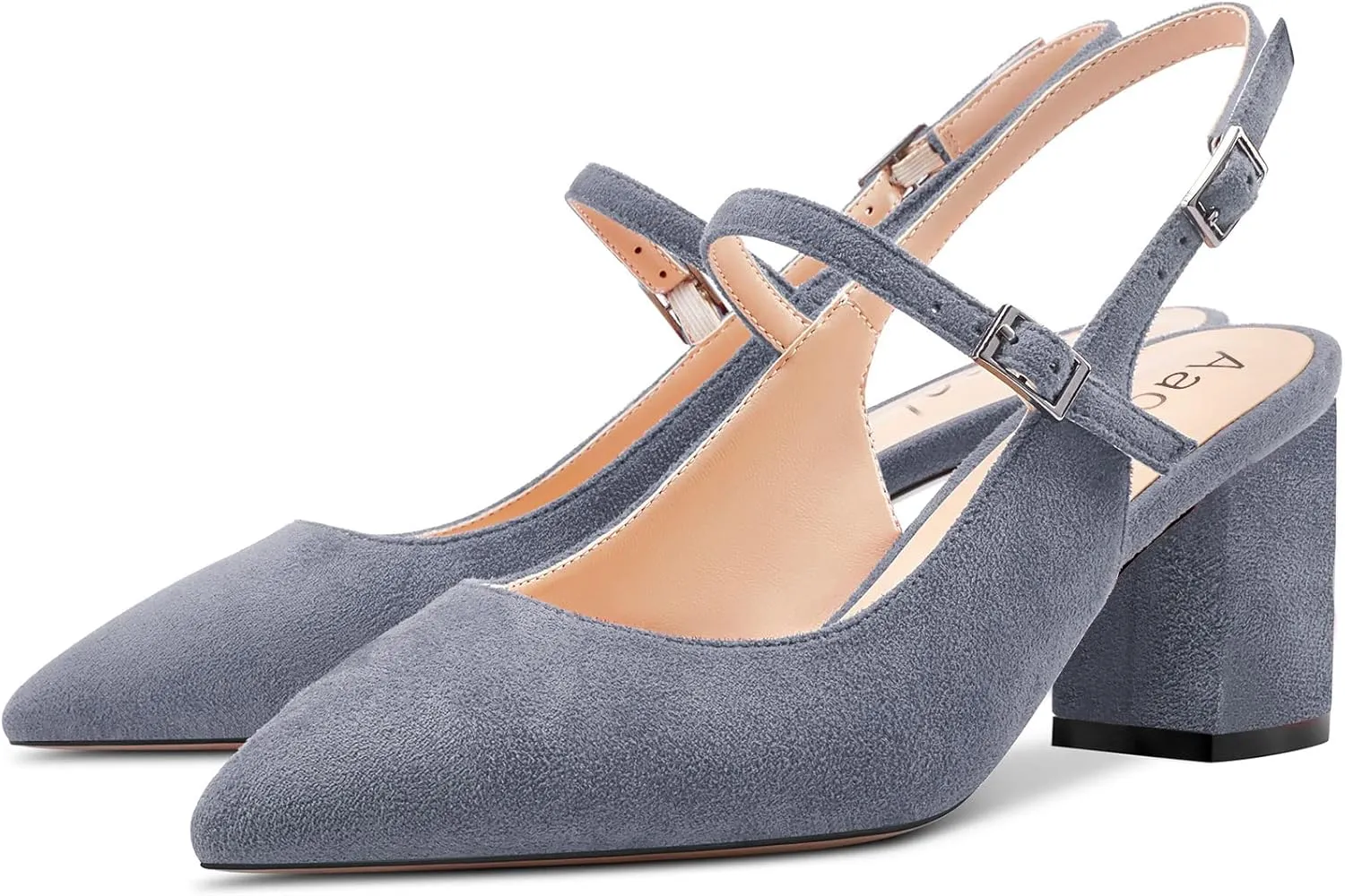 Aachcol Women Pumps Pointed Toe Ankle Strap Mary Jane Slingback Chunky Block Mid Heel Dress Shoes Suede Office Wedding Shopping 2.6 Inches