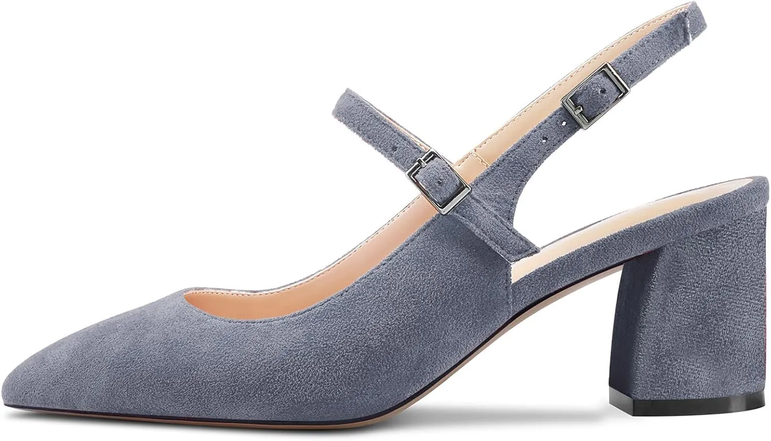 Aachcol Women Pumps Pointed Toe Ankle Strap Mary Jane Slingback Chunky Block Mid Heel Dress Shoes Suede Office Wedding Shopping 2.6 Inches