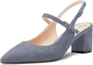 Aachcol Women Pumps Pointed Toe Ankle Strap Mary Jane Slingback Chunky Block Mid Heel Dress Shoes Suede Office Wedding Shopping 2.6 Inches