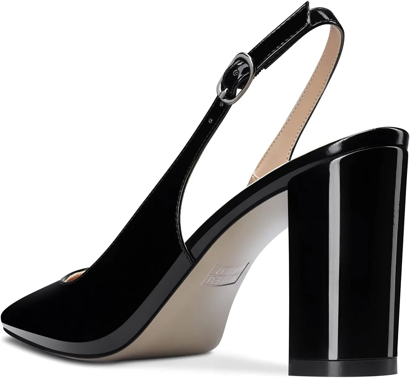 Aachcol Women Slingback Chunky Block High Heel Pumps Square Toe Ankle Strap Dress Shoes Party Office Wedding 3.5 Inch