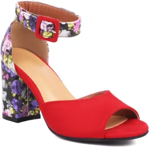 Aflngle Women's Floral Pattern Open Peep Toe Chunky Block High Heels Sandals Comfortable Suede Ankle Strap Buckle Wedding Party Evening Dress Pumps Shoes