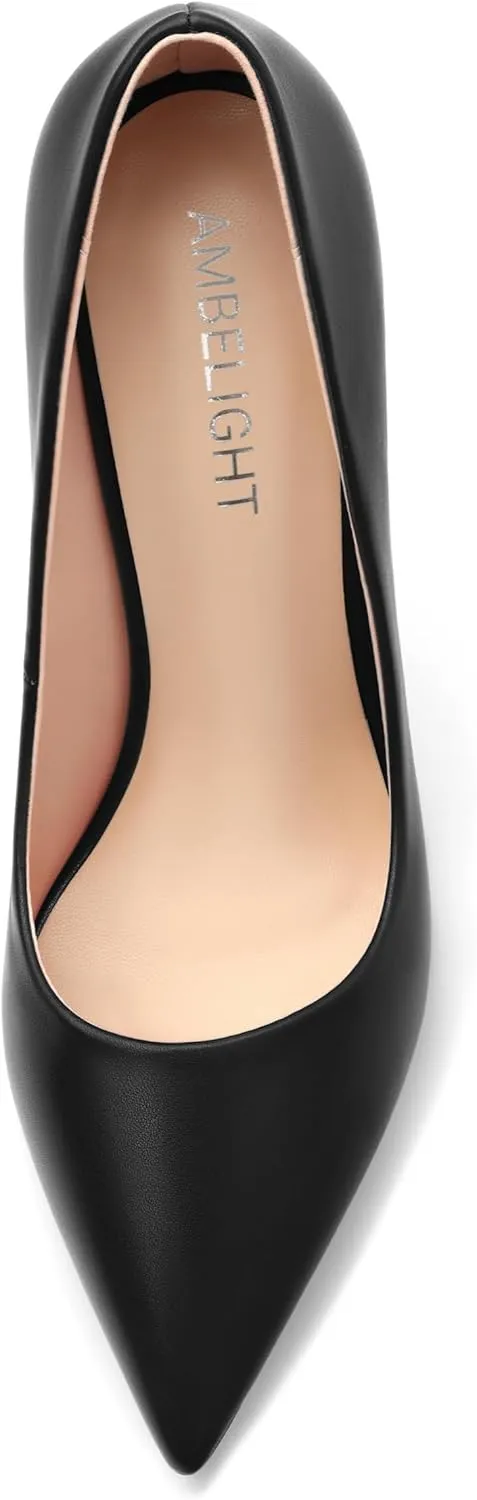 AMBELIGHT High Heels Pumps for Women Stiletto Pointed Closed Toe Slip on Sexy Classic Elegant Dressy Shoes