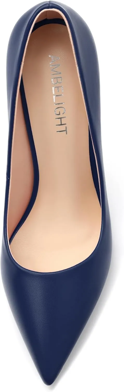 AMBELIGHT High Heels Pumps for Women Stiletto Pointed Closed Toe Slip on Sexy Classic Elegant Dressy Shoes