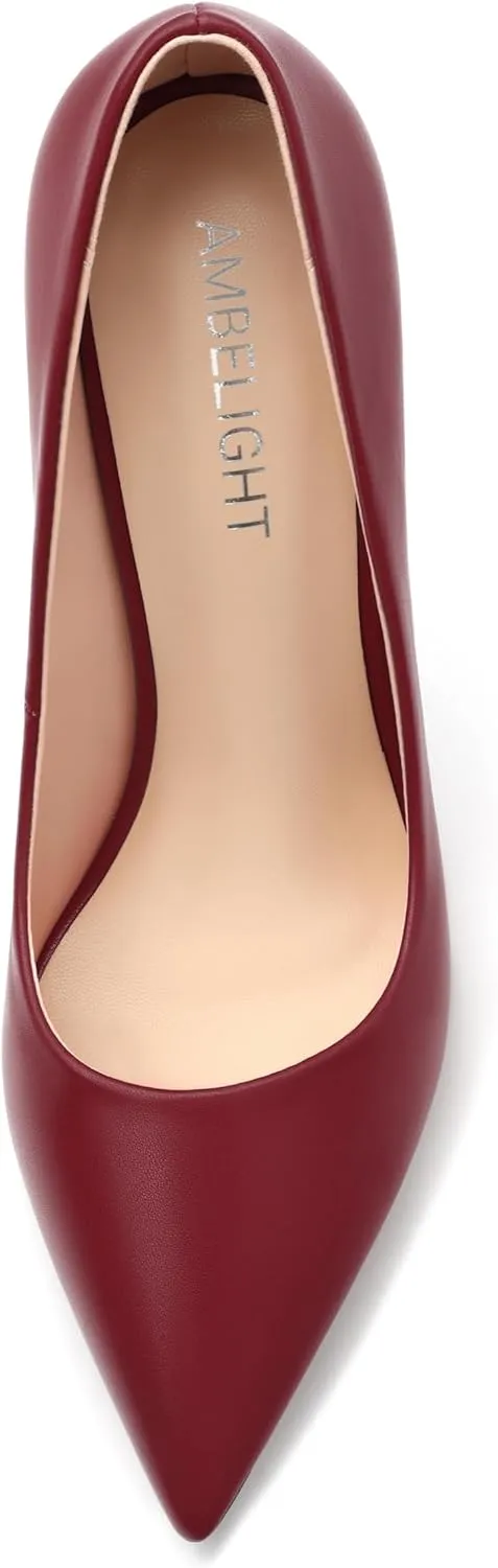 AMBELIGHT High Heels Pumps for Women Stiletto Pointed Closed Toe Slip on Sexy Classic Elegant Dressy Shoes