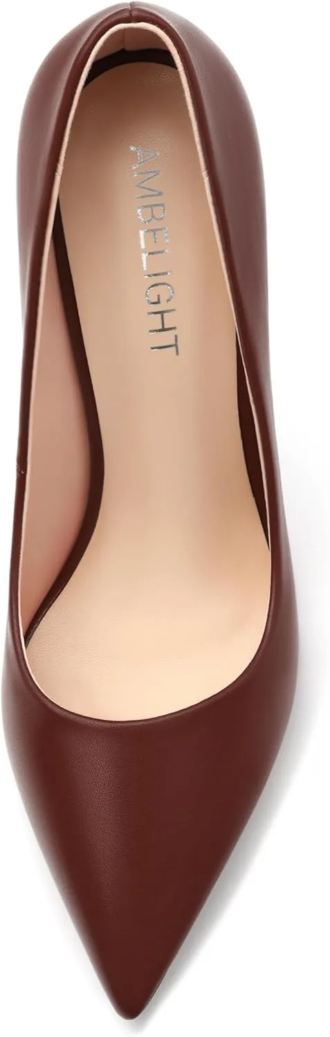 AMBELIGHT High Heels Pumps for Women Stiletto Pointed Closed Toe Slip on Sexy Classic Elegant Dressy Shoes