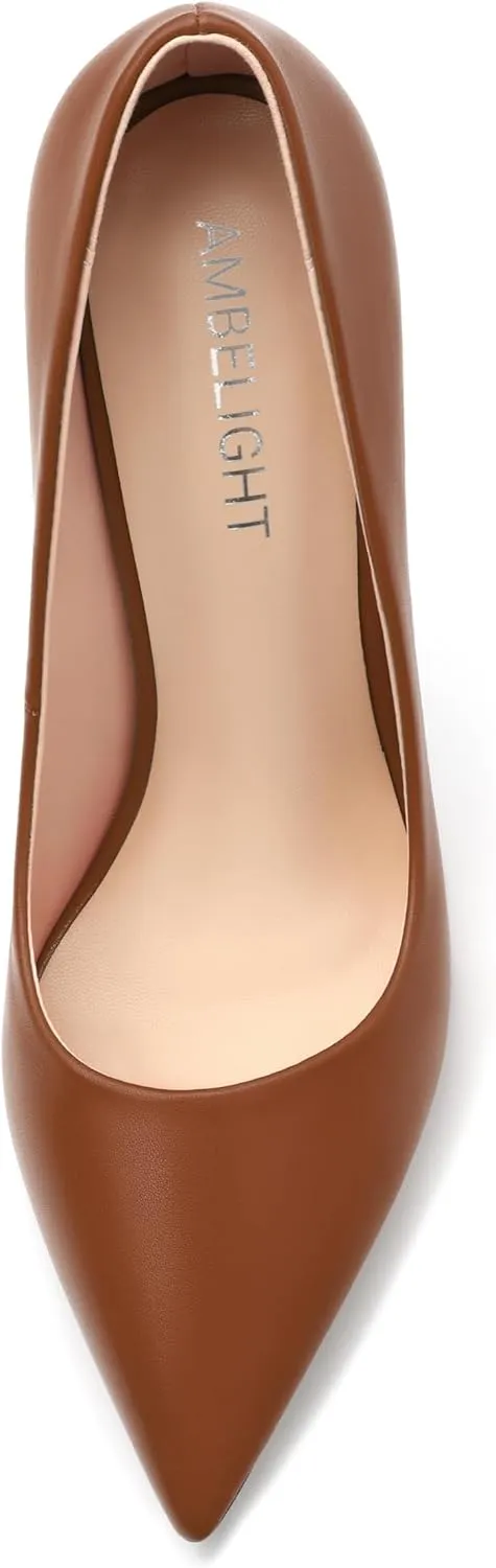 AMBELIGHT High Heels Pumps for Women Stiletto Pointed Closed Toe Slip on Sexy Classic Elegant Dressy Shoes