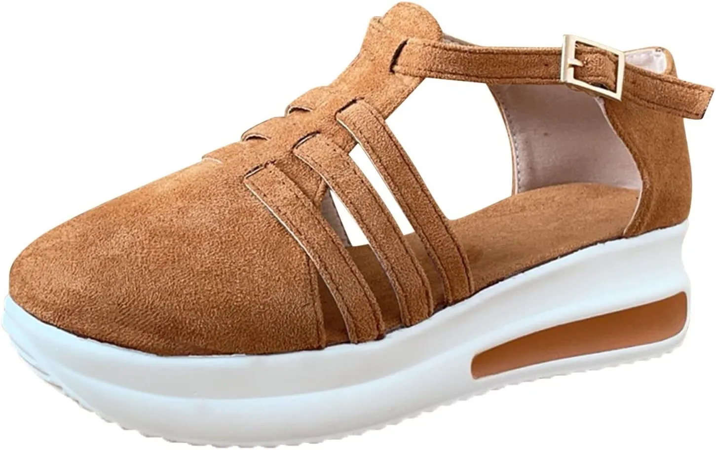 Aniywn Womens Summer Closed Toe Platform Sandal Shoes Casual Hollow Ankle Straps Shoes Slip On Soft Shoes