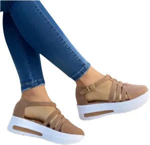 Aniywn Womens Summer Closed Toe Platform Sandal Shoes Casual Hollow Ankle Straps Shoes Slip On Soft Shoes