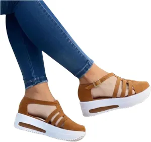 Aniywn Womens Summer Closed Toe Platform Sandal Shoes Casual Hollow Ankle Straps Shoes Slip On Soft Shoes