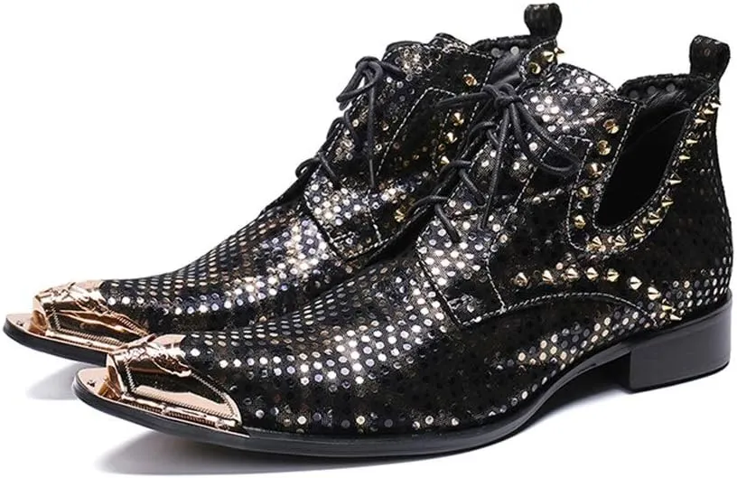Ankle Boots for Men Men Steel Toe Boots with Decoration Party Holiday Office for Show Pure Leather The First Layer of Cowhide Genuine Leather