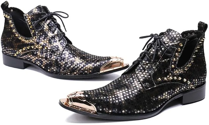 Ankle Boots for Men Men Steel Toe Boots with Decoration Party Holiday Office for Show Pure Leather The First Layer of Cowhide Genuine Leather