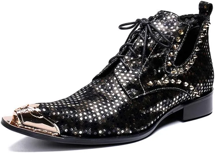 Ankle Boots for Men Men Steel Toe Boots with Decoration Party Holiday Office for Show Pure Leather The First Layer of Cowhide Genuine Leather