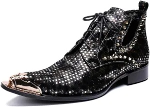 Ankle Boots for Men Men Steel Toe Boots with Decoration Party Holiday Office for Show Pure Leather The First Layer of Cowhide Genuine Leather