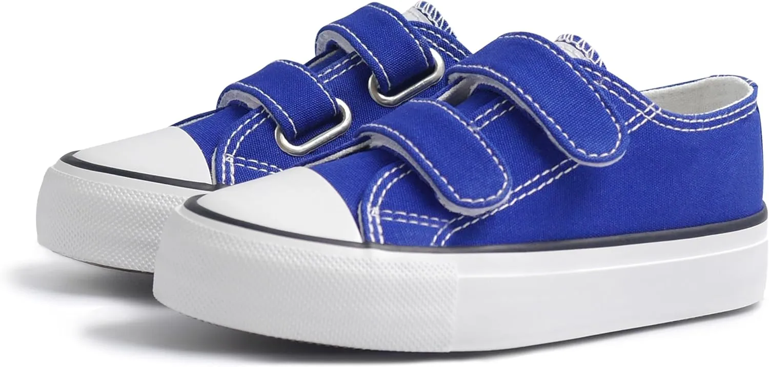 ANTLULU Boys and Girls Canvas Shoes Dual Adjustable Hook and Loop Classic Low Top Kids Sneakers