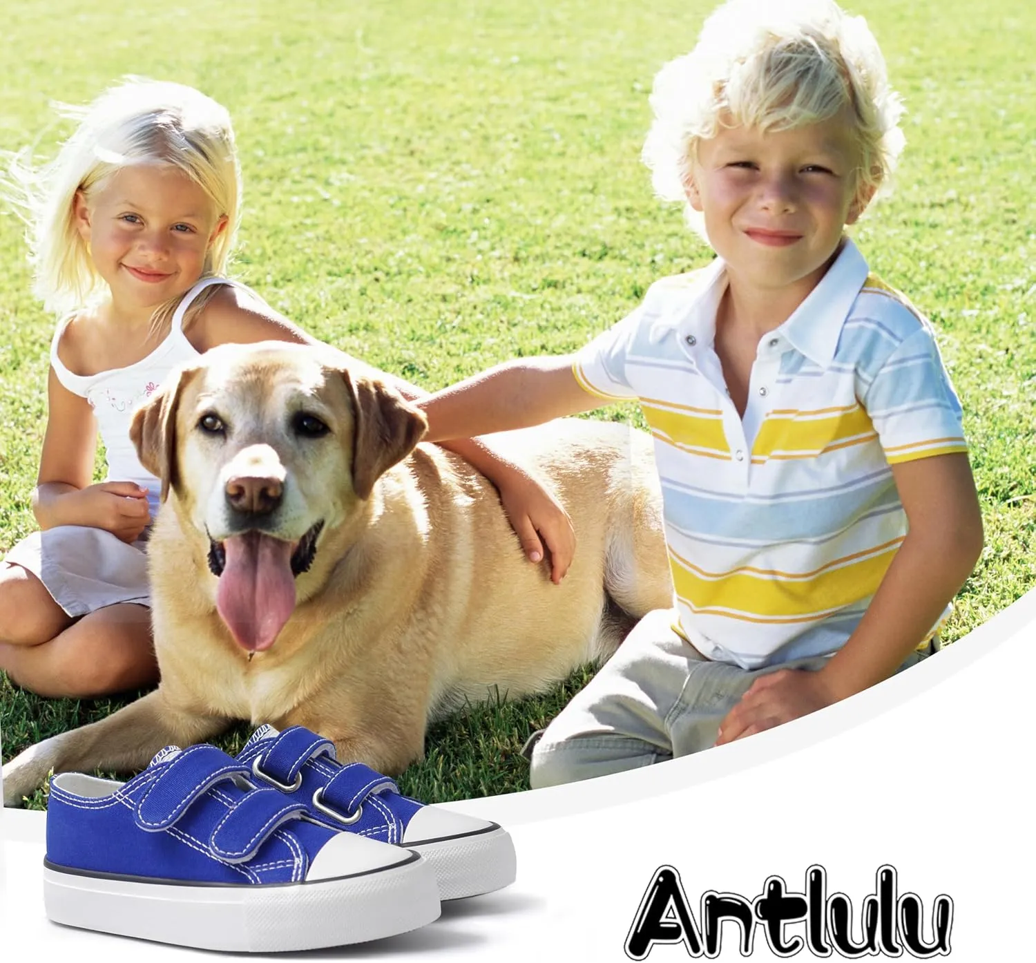 ANTLULU Boys and Girls Canvas Shoes Dual Adjustable Hook and Loop Classic Low Top Kids Sneakers