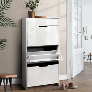 Artiss Shoe Cabinet 3 Tier Shoes Storage Drawer High Gloss White Rack Shelf