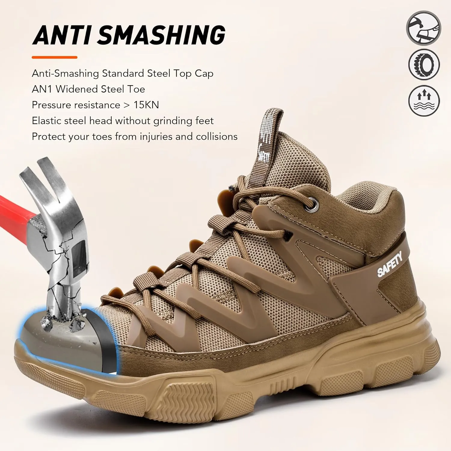 Asiman Steel Toe Shoes for Men Women Indestructible Lightweight Comfortable Safety Work Shoes Slip-Resistant Composite Toe Construction Boots