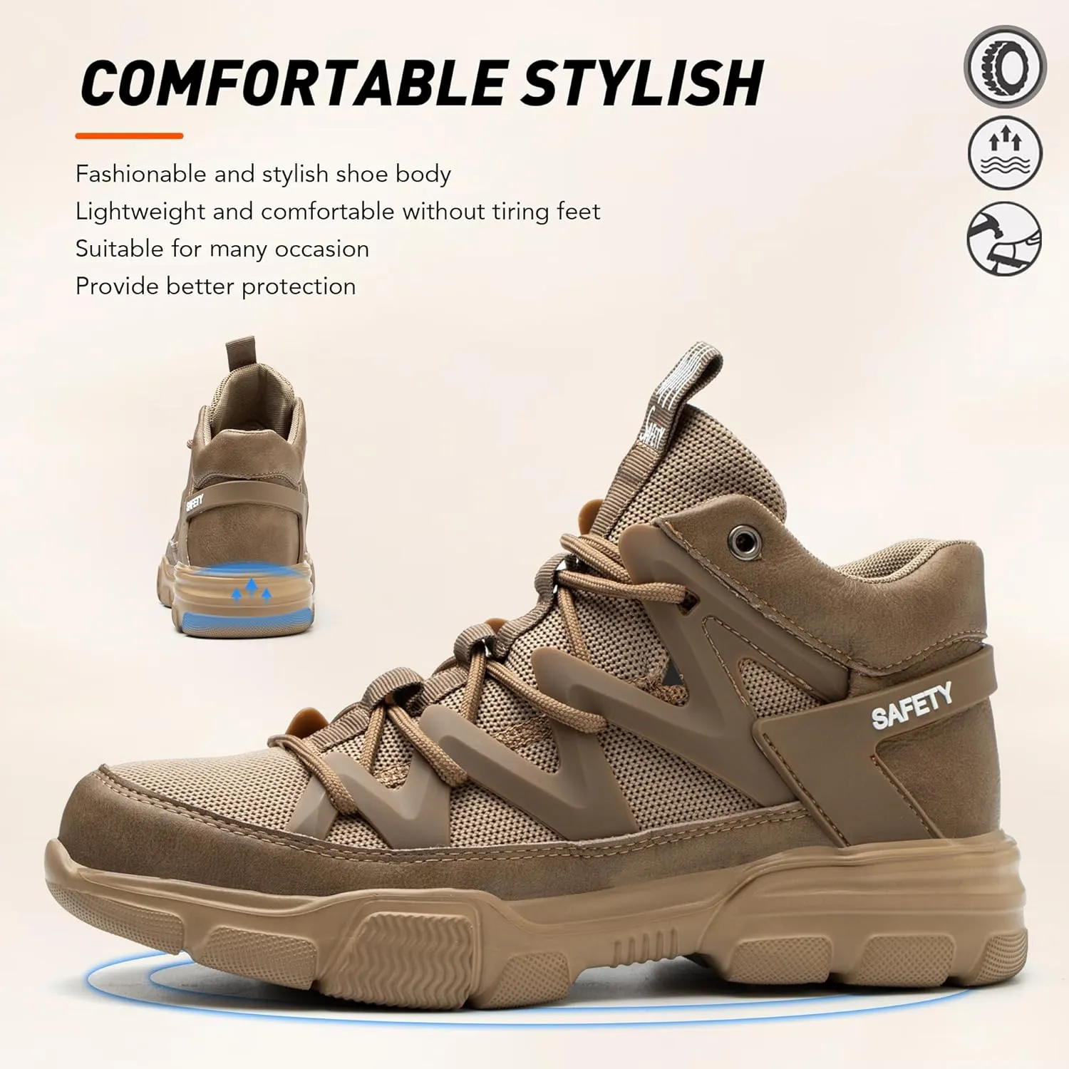 Asiman Steel Toe Shoes for Men Women Indestructible Lightweight Comfortable Safety Work Shoes Slip-Resistant Composite Toe Construction Boots