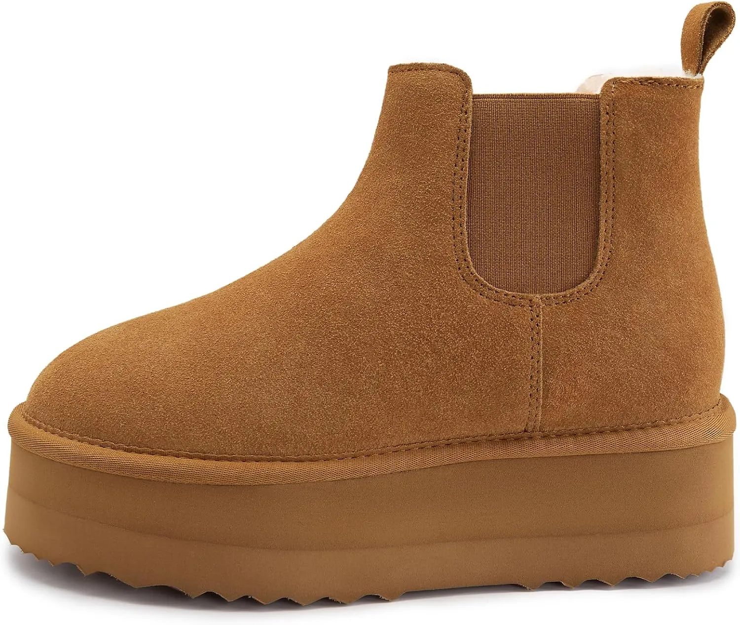 Athlefit Women's Classic Platform Chelsea Boots Winter Warm Fur Lined Anti-Slip Short Ankle Snow Boots