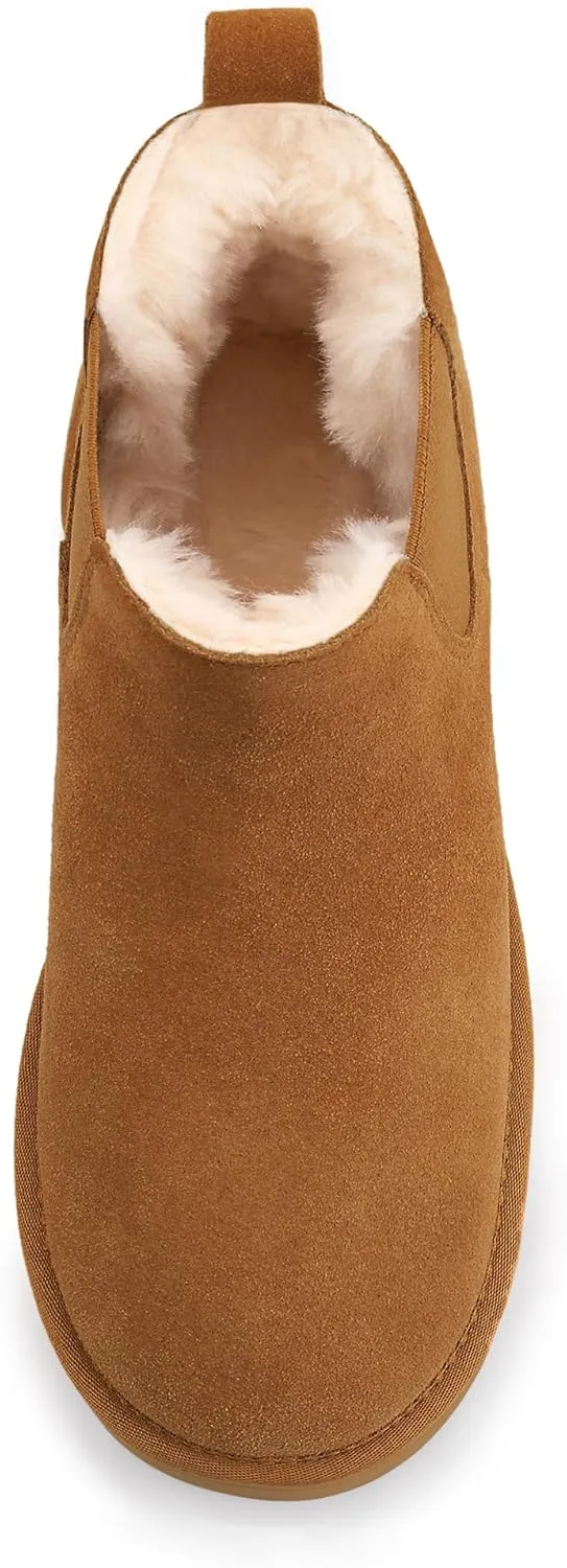Athlefit Women's Classic Platform Chelsea Boots Winter Warm Fur Lined Anti-Slip Short Ankle Snow Boots