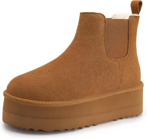 Athlefit Women's Classic Platform Chelsea Boots Winter Warm Fur Lined Anti-Slip Short Ankle Snow Boots