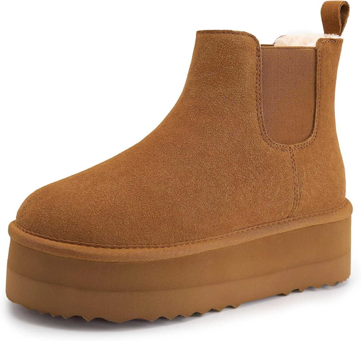 Athlefit Women's Classic Platform Chelsea Boots Winter Warm Fur Lined Anti-Slip Short Ankle Snow Boots