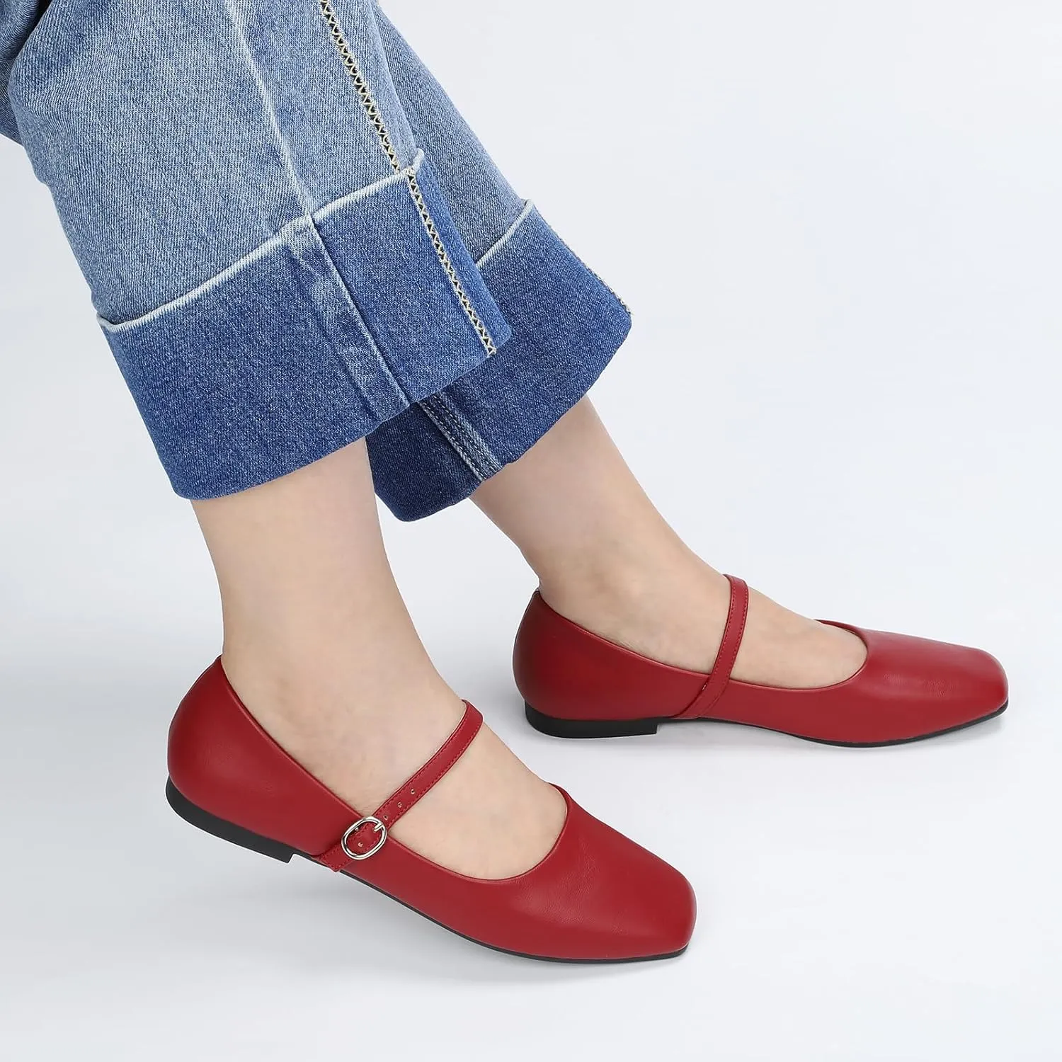 ATHMILE Mary Jane Shoes Women Ballet Flats Shoes for Women Slip on Comfortable Dressy Adjustable Strap for Work Office Business Casual