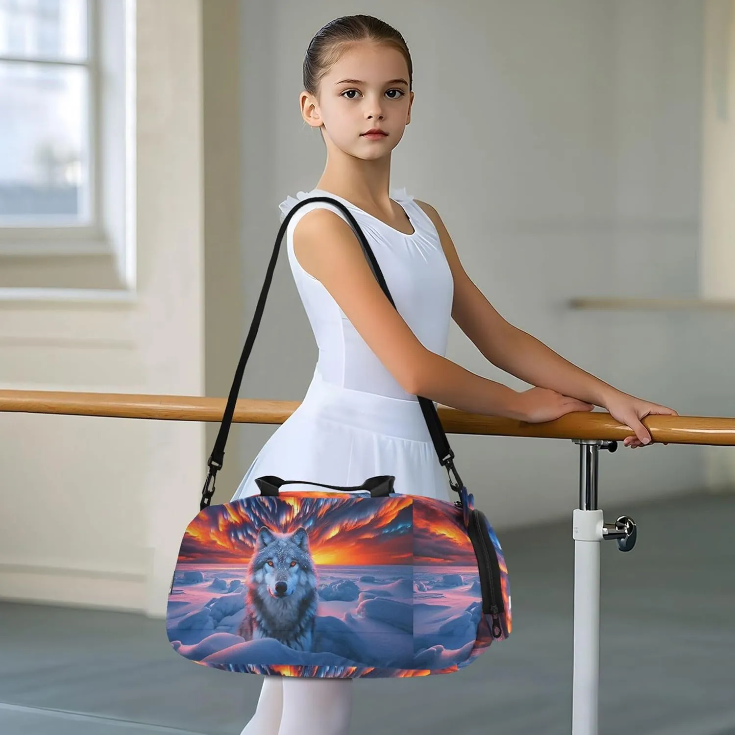 Aurora and Wolf Girls Tote Duffle Bags Travel Weekender Overnight Boys Carry on Duffel Kids Duffle Bag