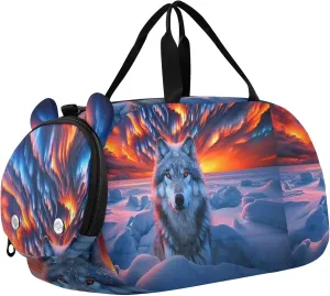 Aurora and Wolf Girls Tote Duffle Bags Travel Weekender Overnight Boys Carry on Duffel Kids Duffle Bag