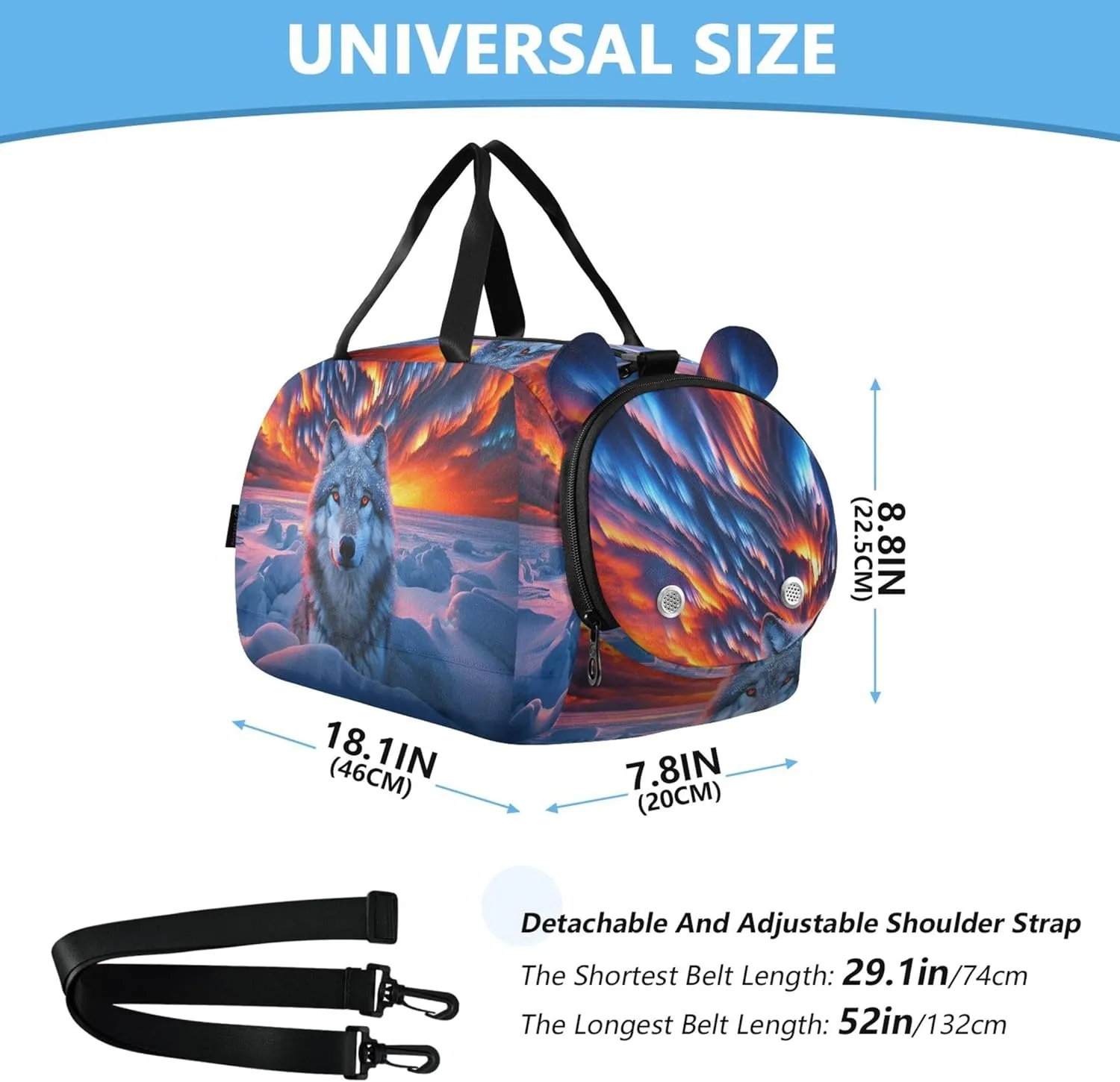 Aurora and Wolf Girls Tote Duffle Bags Travel Weekender Overnight Boys Carry on Duffel Kids Duffle Bag