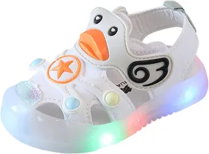 Baby Infant Light Up Cute LED Close Toe Sandals Toddler Kids Duck Summer Casual Shoes Soft Sole Non Slip Glitter Flats