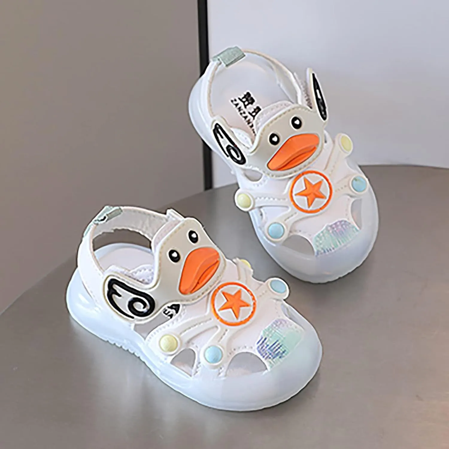 Baby Infant Light Up Cute LED Close Toe Sandals Toddler Kids Duck Summer Casual Shoes Soft Sole Non Slip Glitter Flats