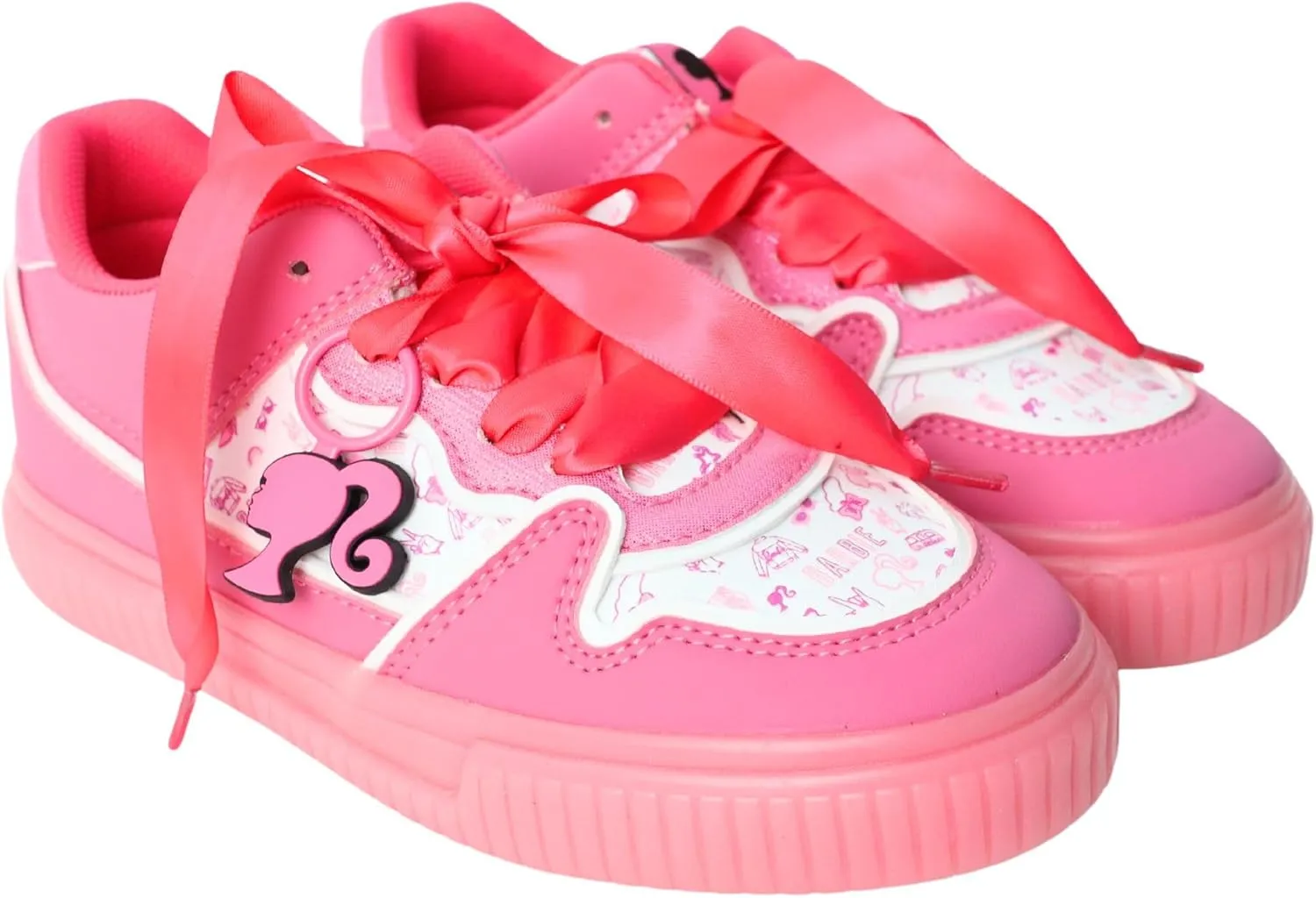 Barbie Girls Lowtop Sneakers Shoes Athletic Pink and White Sizes 11-3 (Little Kid/Big Kid)