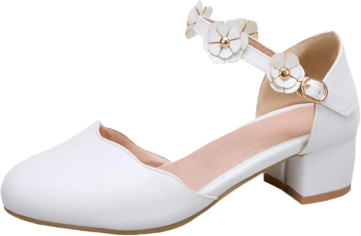 Big Kids Girls Mary 𝙹ane Dress Shoes Pumps Low Heels Flower High School Prom Shoes Kids Summer Sandals