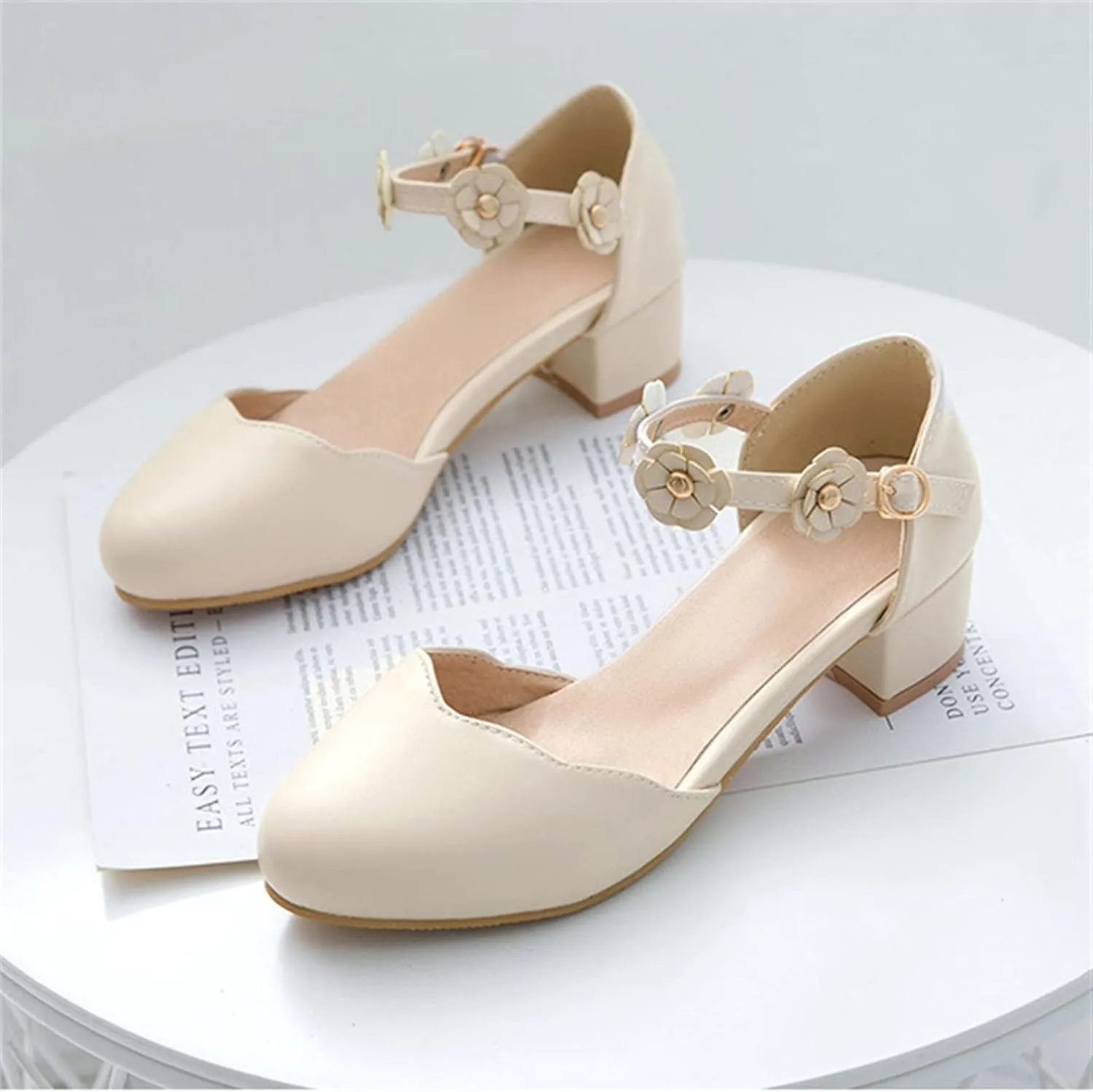 Big Kids Girls Mary 𝙹ane Dress Shoes Pumps Low Heels Flower High School Prom Shoes Kids Summer Sandals