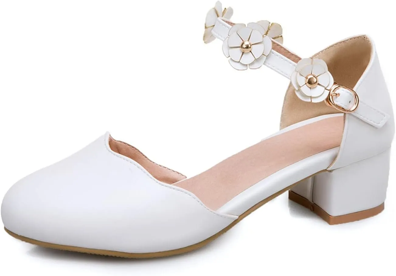 Big Kids Girls Mary 𝙹ane Dress Shoes Pumps Low Heels Flower High School Prom Shoes Kids Summer Sandals