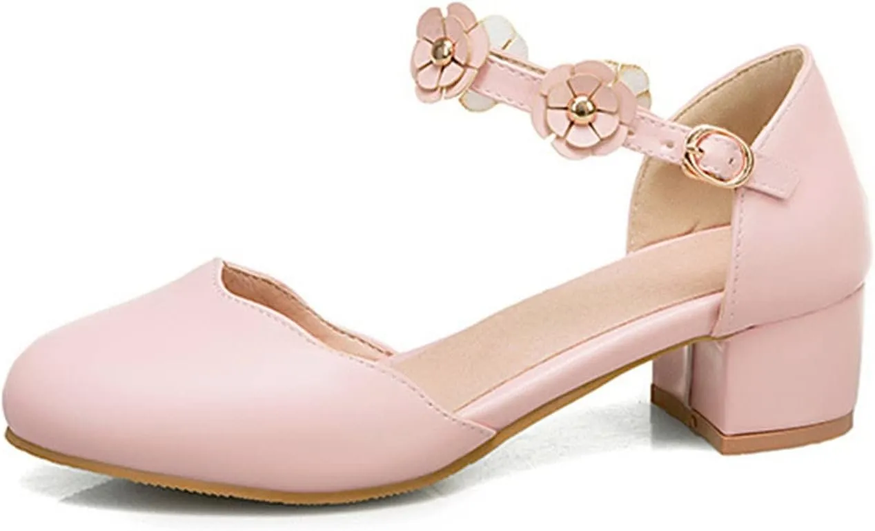 Big Kids Girls Mary 𝙹ane Dress Shoes Pumps Low Heels Flower High School Prom Shoes Kids Summer Sandals