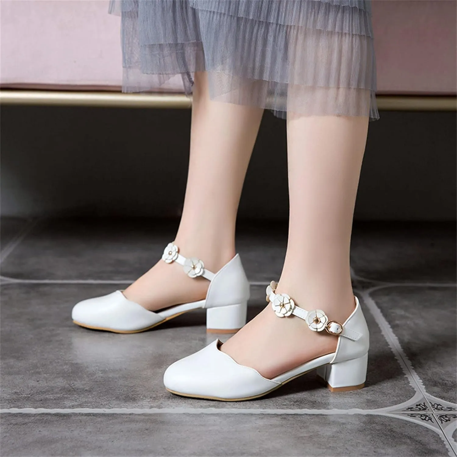 Big Kids Girls Mary 𝙹ane Dress Shoes Pumps Low Heels Flower High School Prom Shoes Kids Summer Sandals