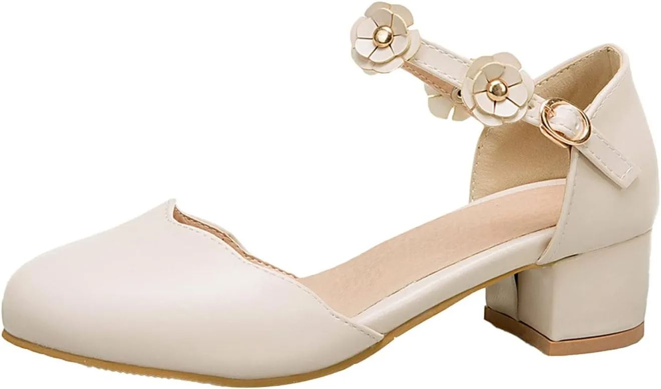 Big Kids Girls Mary 𝙹ane Dress Shoes Pumps Low Heels Flower High School Prom Shoes Kids Summer Sandals