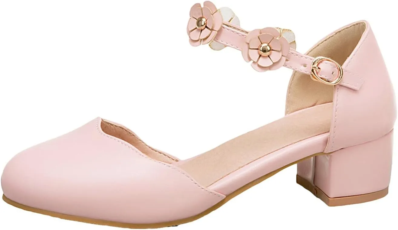 Big Kids Girls Mary 𝙹ane Dress Shoes Pumps Low Heels Flower High School Prom Shoes Kids Summer Sandals