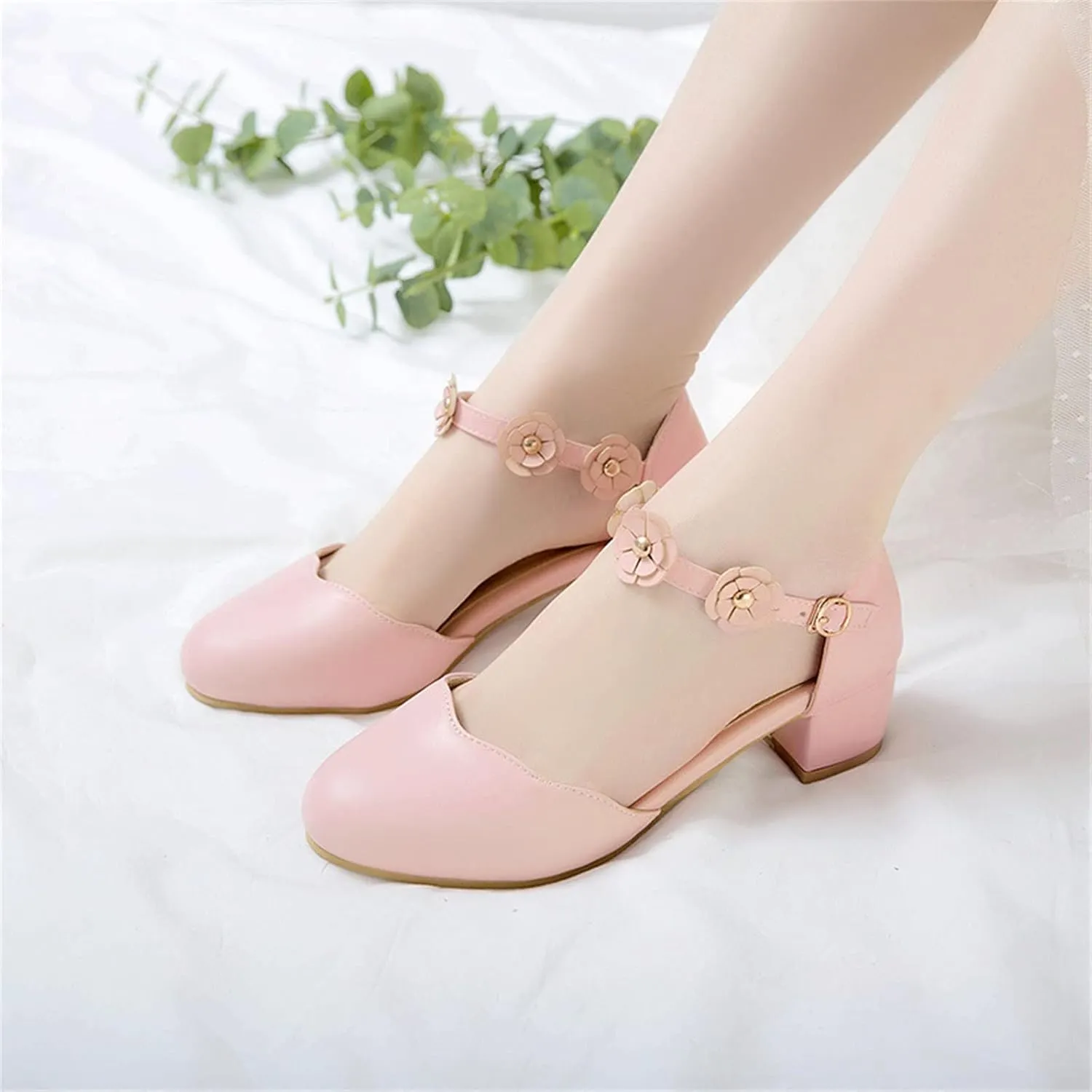 Big Kids Girls Mary 𝙹ane Dress Shoes Pumps Low Heels Flower High School Prom Shoes Kids Summer Sandals