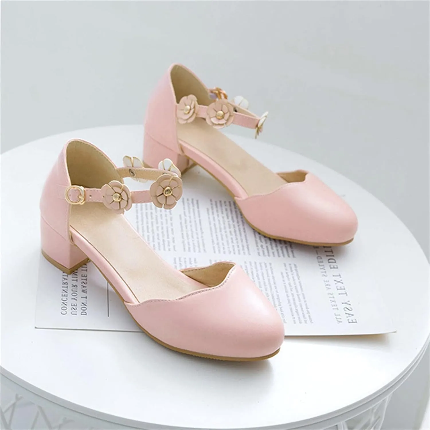 Big Kids Girls Mary 𝙹ane Dress Shoes Pumps Low Heels Flower High School Prom Shoes Kids Summer Sandals