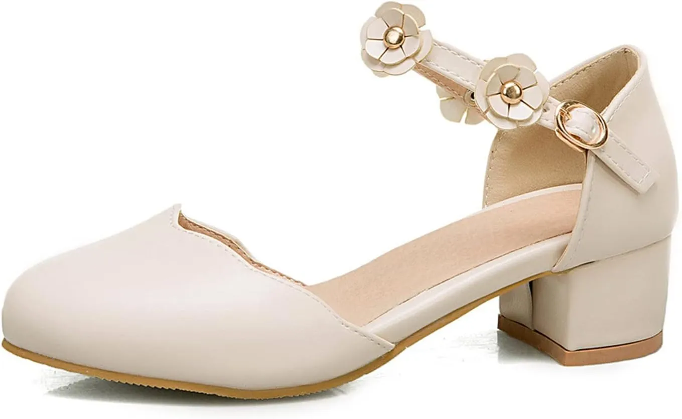Big Kids Girls Mary 𝙹ane Dress Shoes Pumps Low Heels Flower High School Prom Shoes Kids Summer Sandals